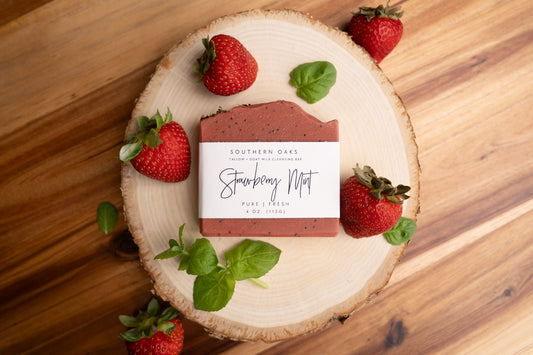 Strawberry Mint Tallow + Goat Milk Luxury Cleansing Bar
