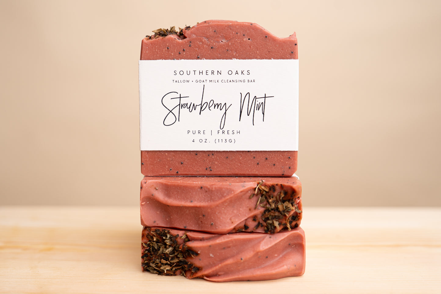 Strawberry Mint Tallow + Goat Milk Luxury Cleansing Bar