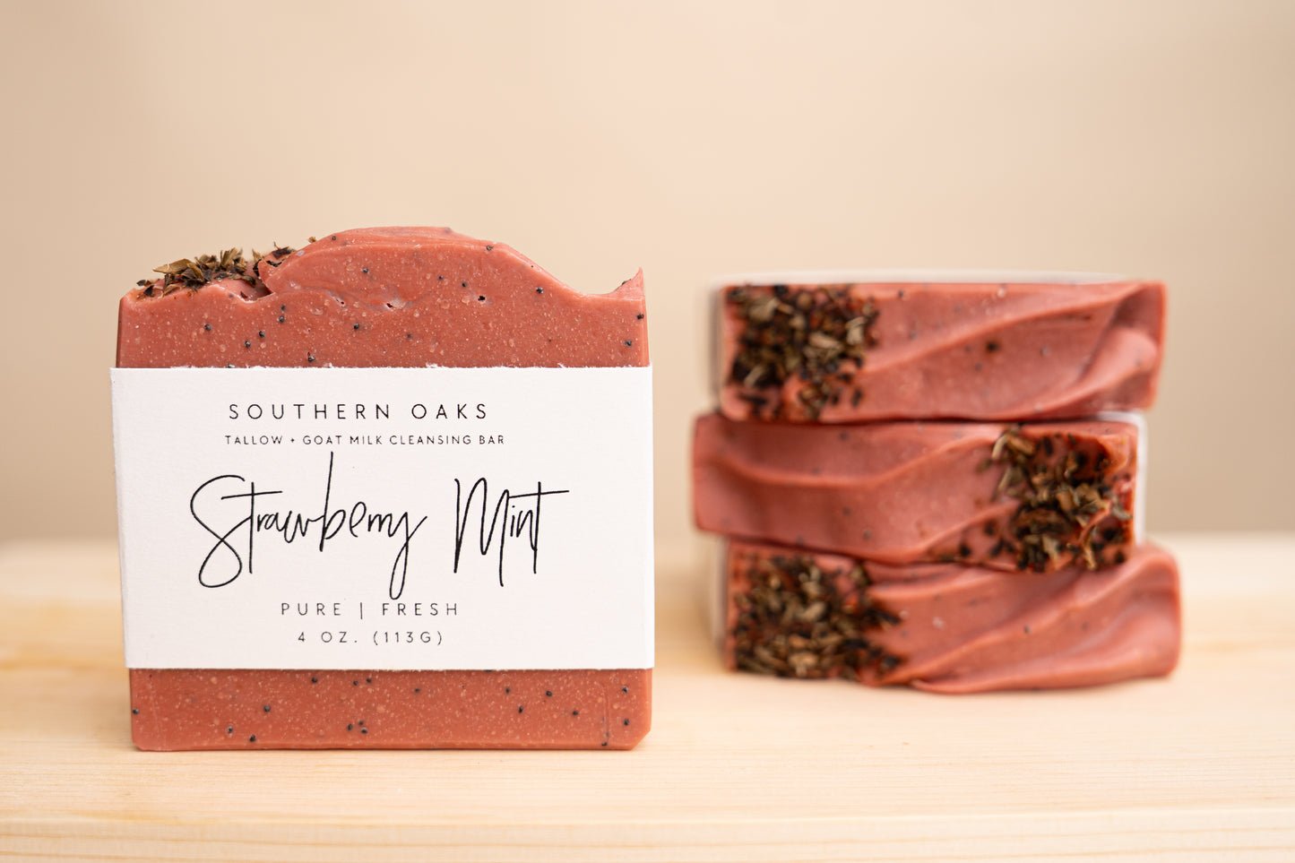 Strawberry Mint Tallow + Goat Milk Luxury Cleansing Bar